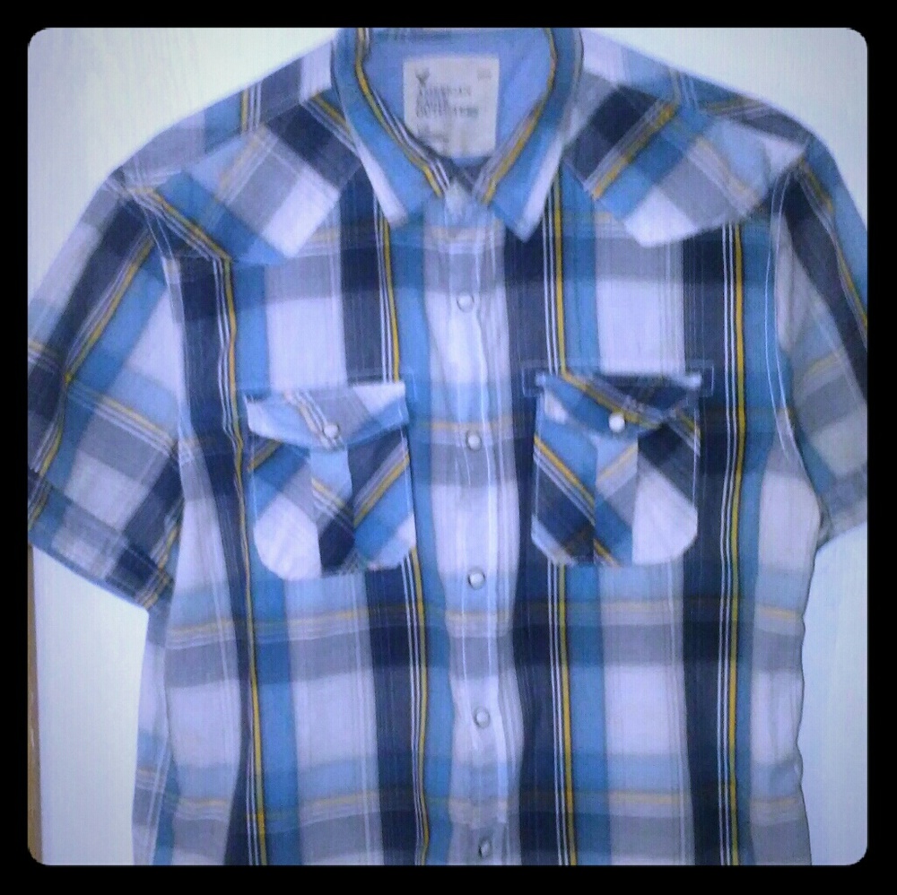 Men's AE Western Style Plaid Snap SS Shirt LG
